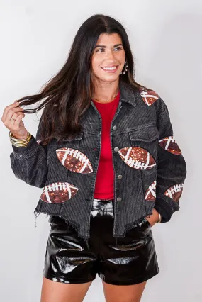 Football Season Black Corduroy Jacket