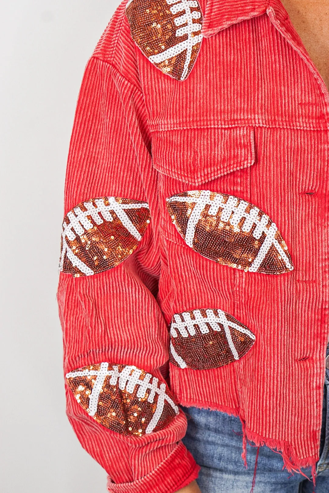 Football Season Red Corduroy Jacket