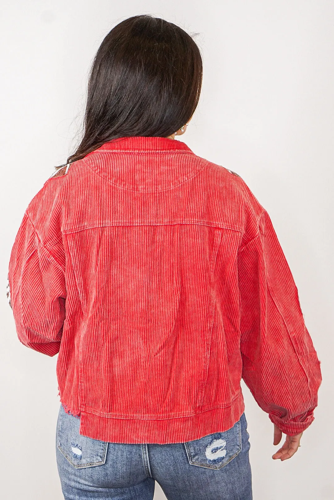 Football Season Red Corduroy Jacket