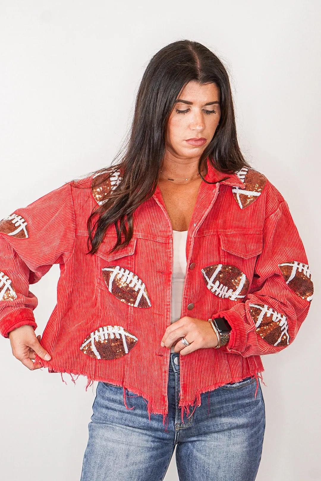 Football Season Red Corduroy Jacket