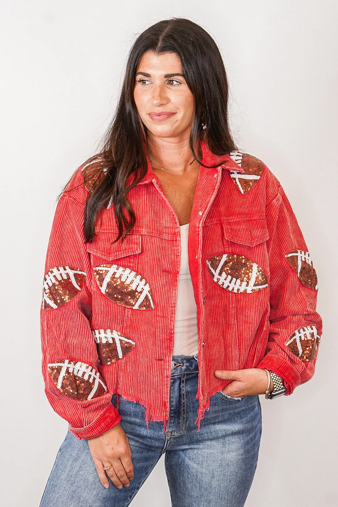 Football Season Red Corduroy Jacket