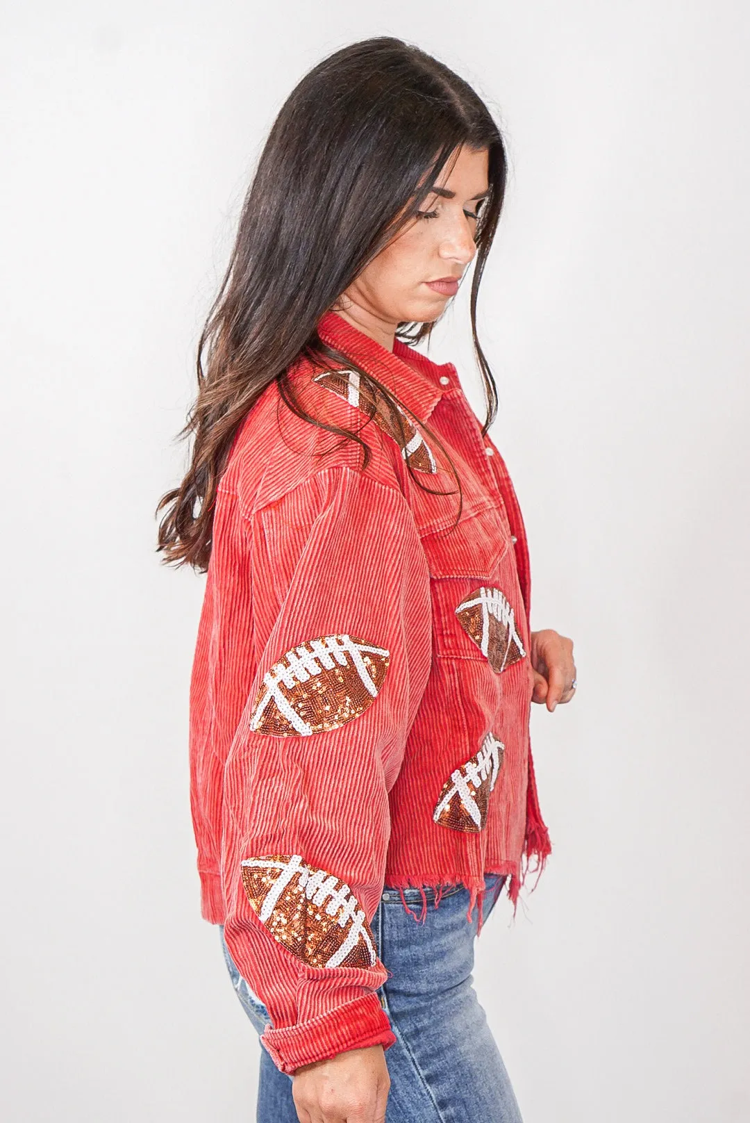 Football Season Red Corduroy Jacket