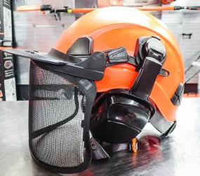 FORESTER ARBORIST HELMET SYSTEM WITH HEARING AND FACE PROTECTION ORANGE