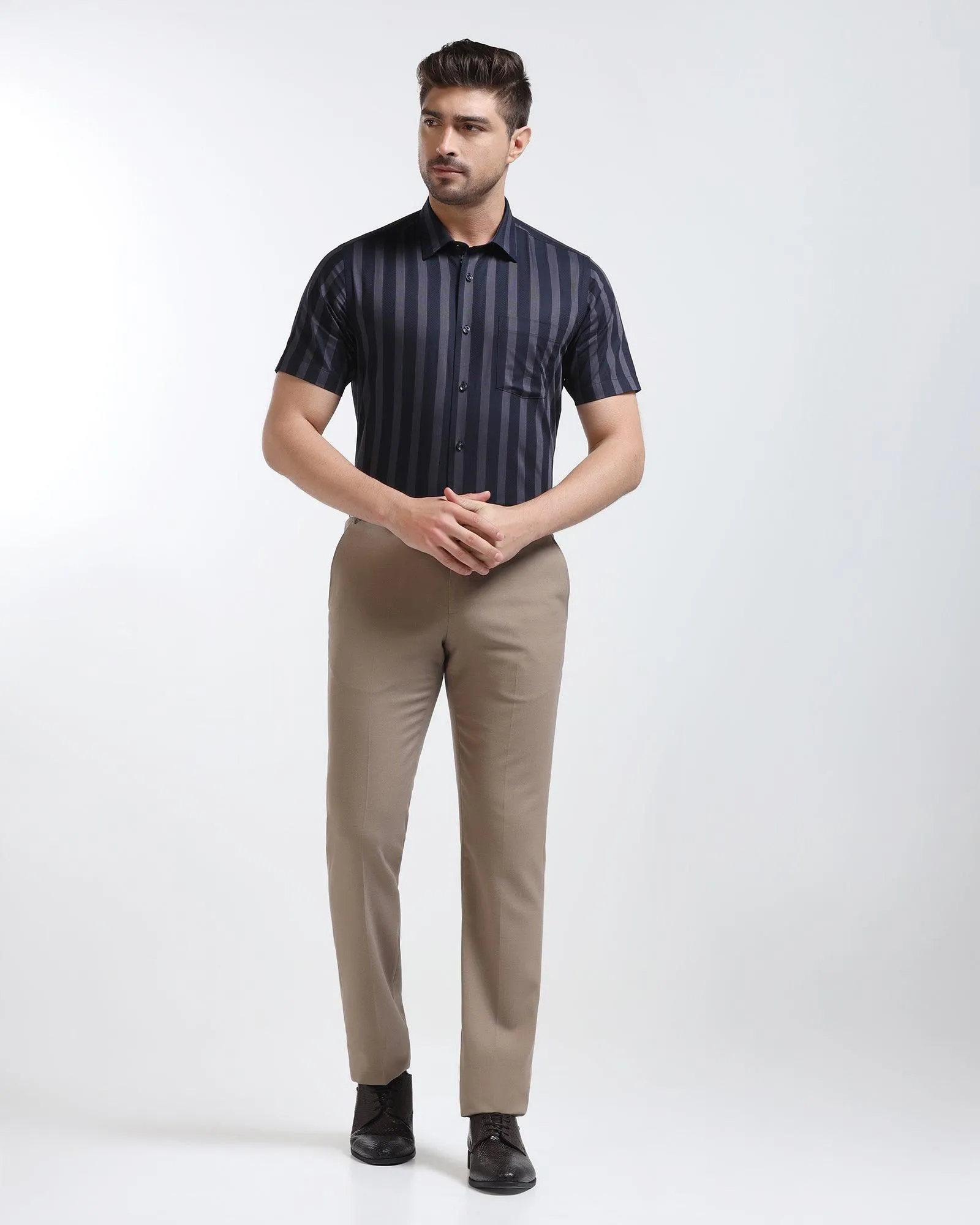 Formal Half Sleeve Navy Stripe Shirt - Regis