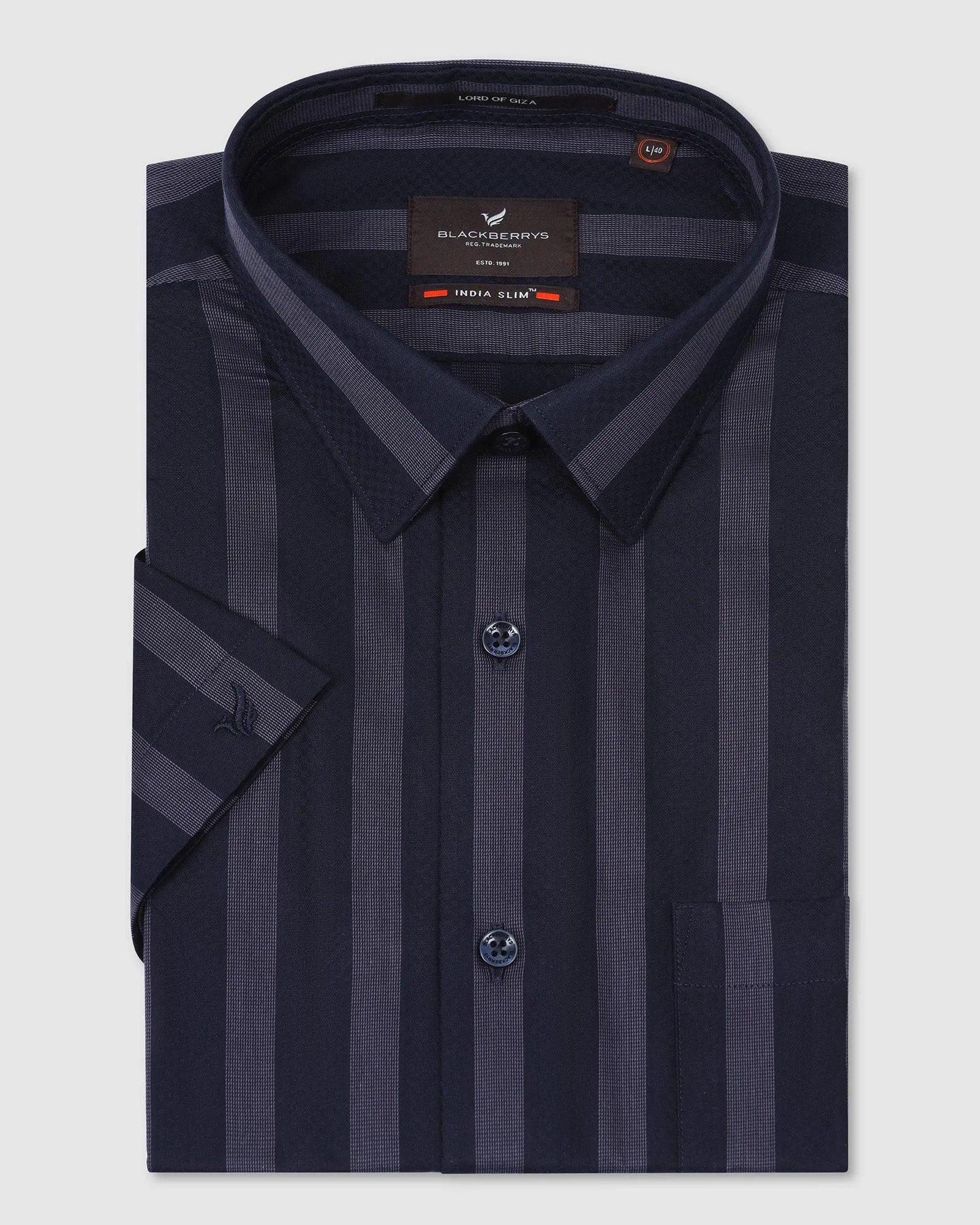 Formal Half Sleeve Navy Stripe Shirt - Regis