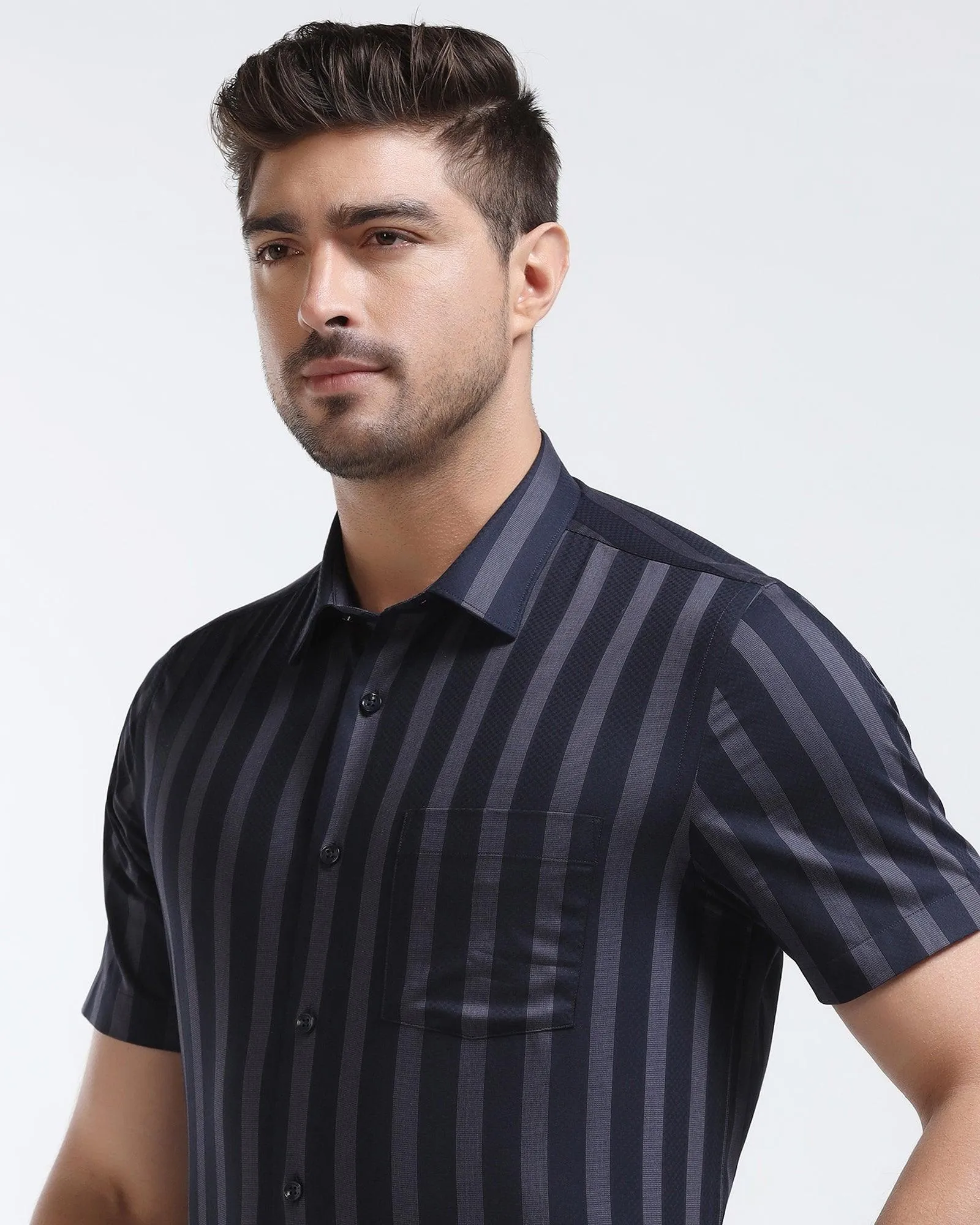 Formal Half Sleeve Navy Stripe Shirt - Regis