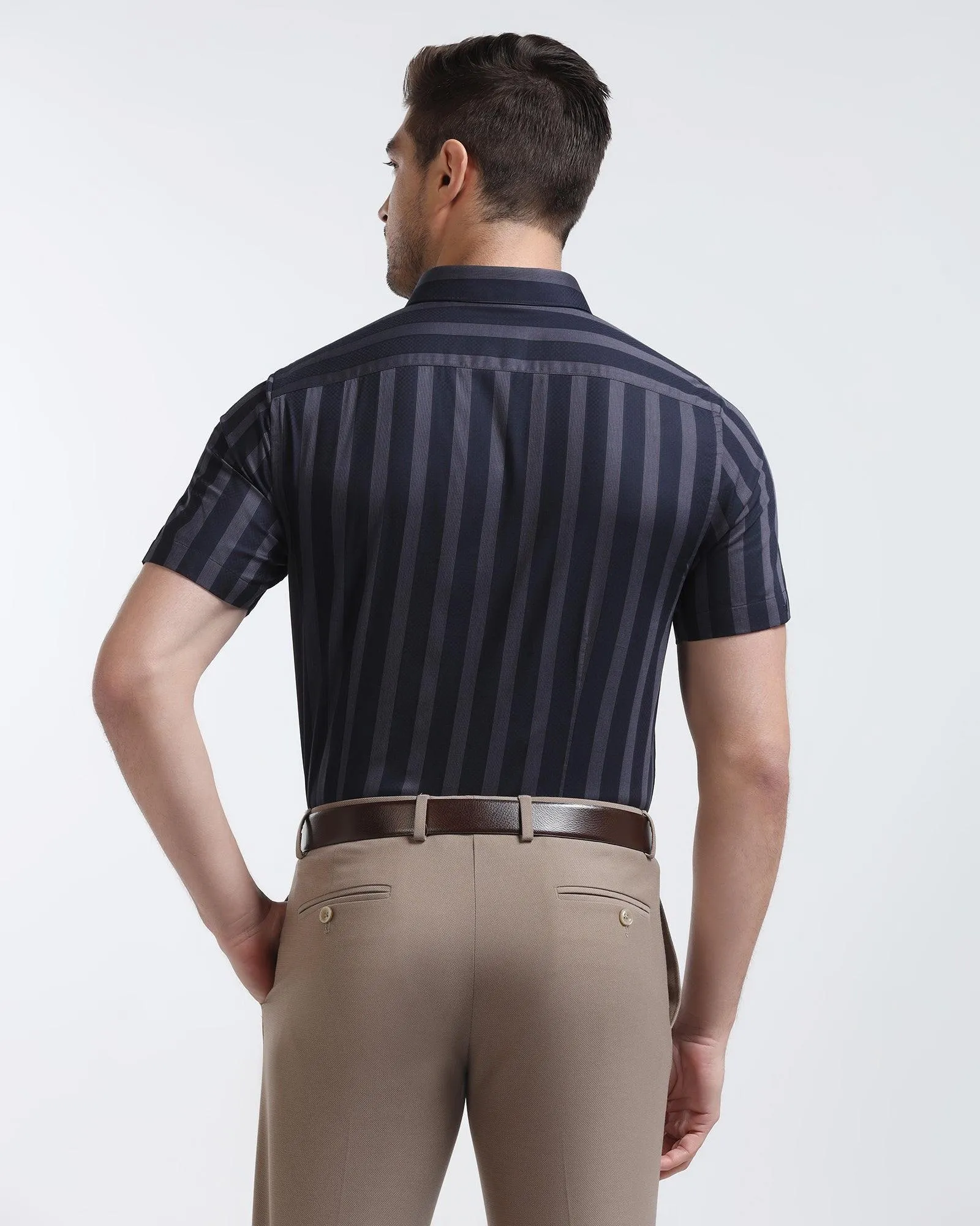 Formal Half Sleeve Navy Stripe Shirt - Regis