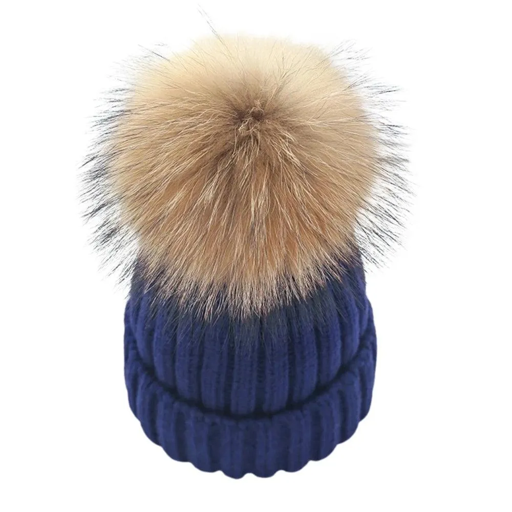 Fur Pompom Winter Hat Hat For Women Girl's Hat Knitted Beanies Cap Hat with Pompom