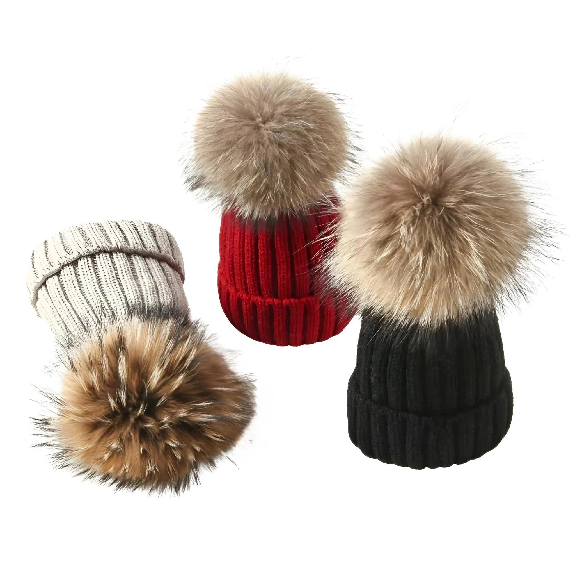 Fur Pompom Winter Hat Hat For Women Girl's Hat Knitted Beanies Cap Hat with Pompom