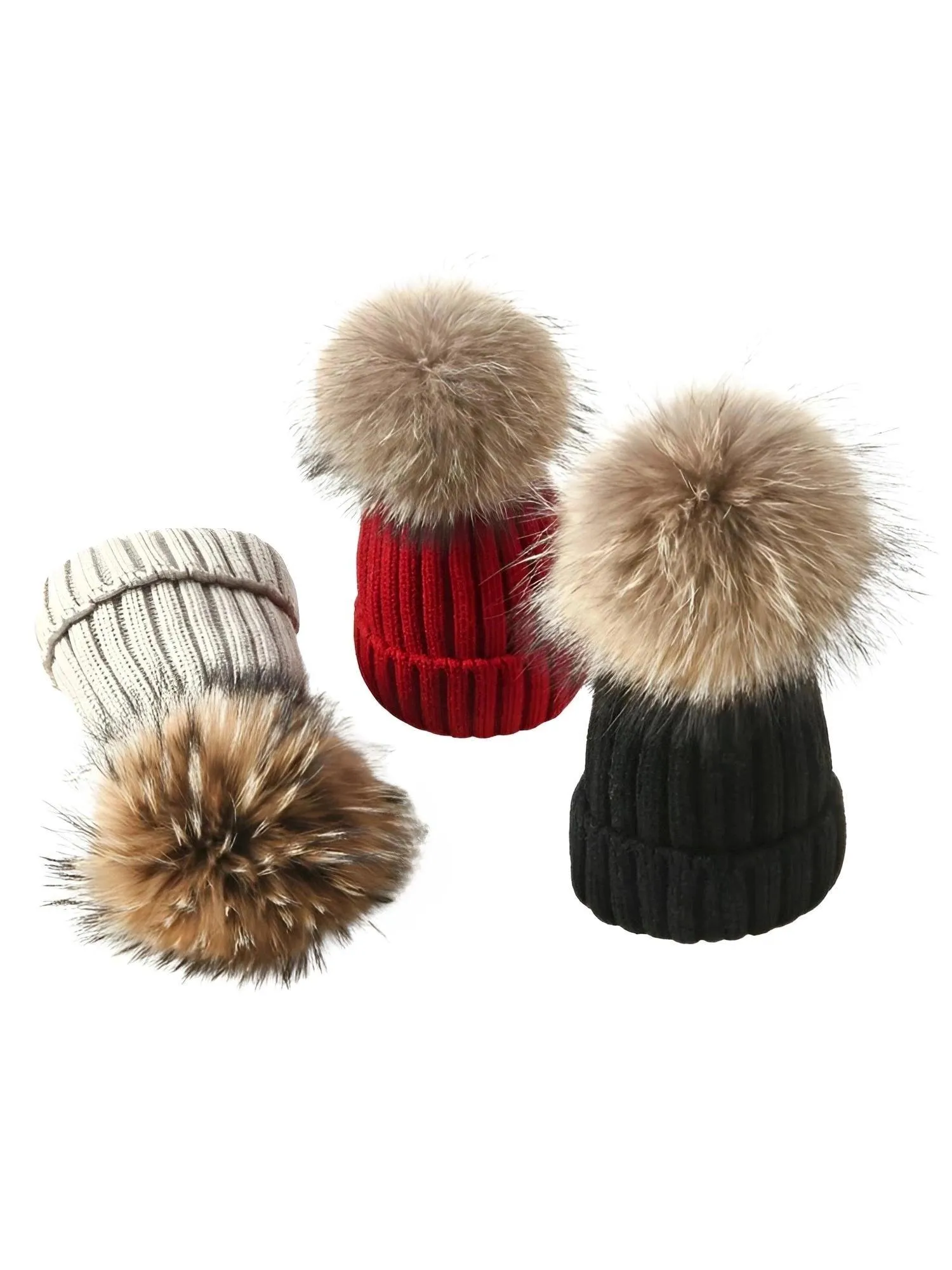 Fur Pompom Winter Hat Hat For Women Girl's Hat Knitted Beanies Cap Hat with Pompom