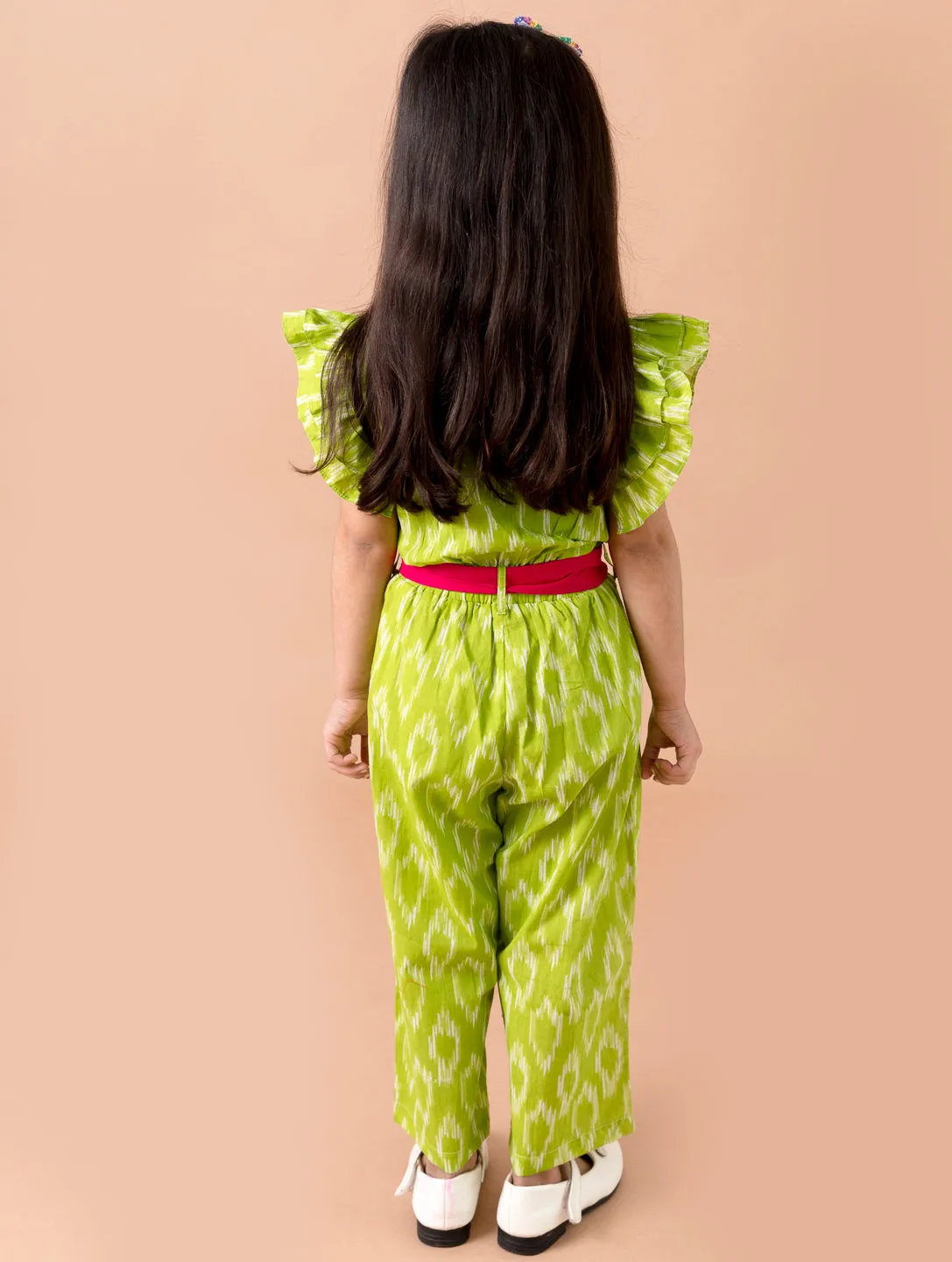 Girls Green Magenta Printed Basic Jumpsuit