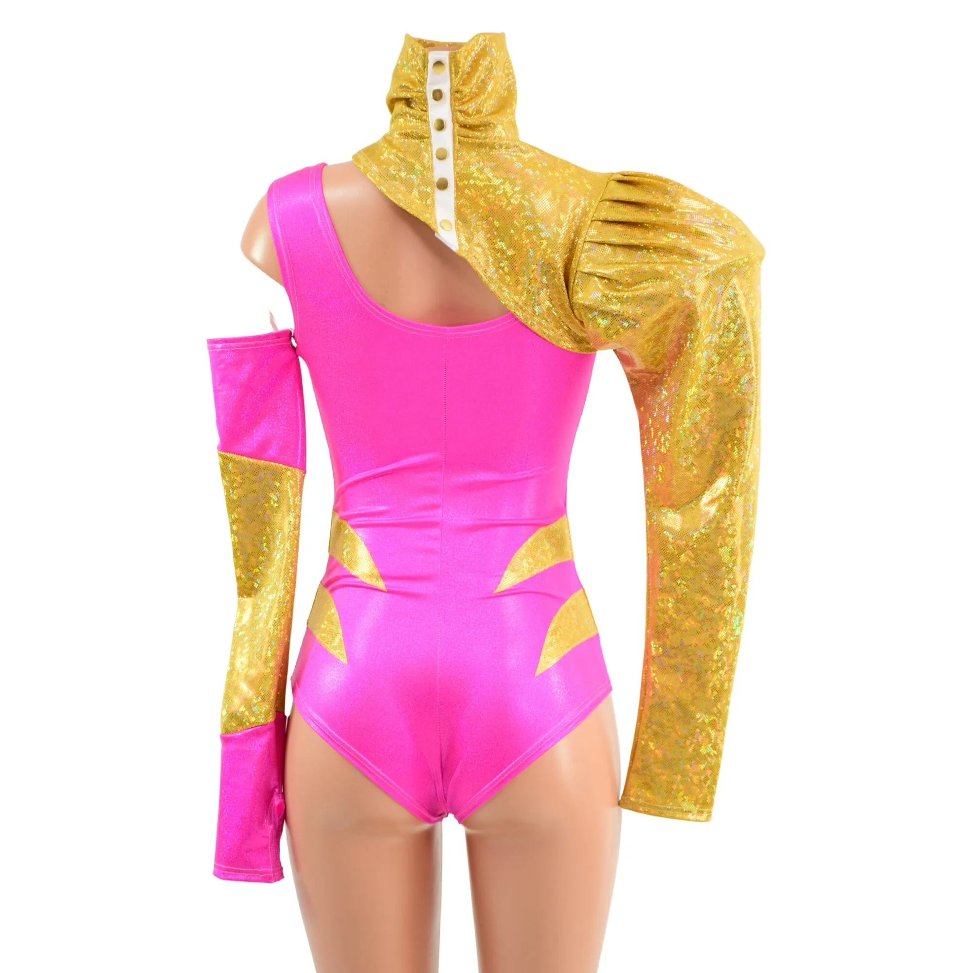 Gold and Pink 3pc Chromatic Romper, Sleeve and Bolero Set