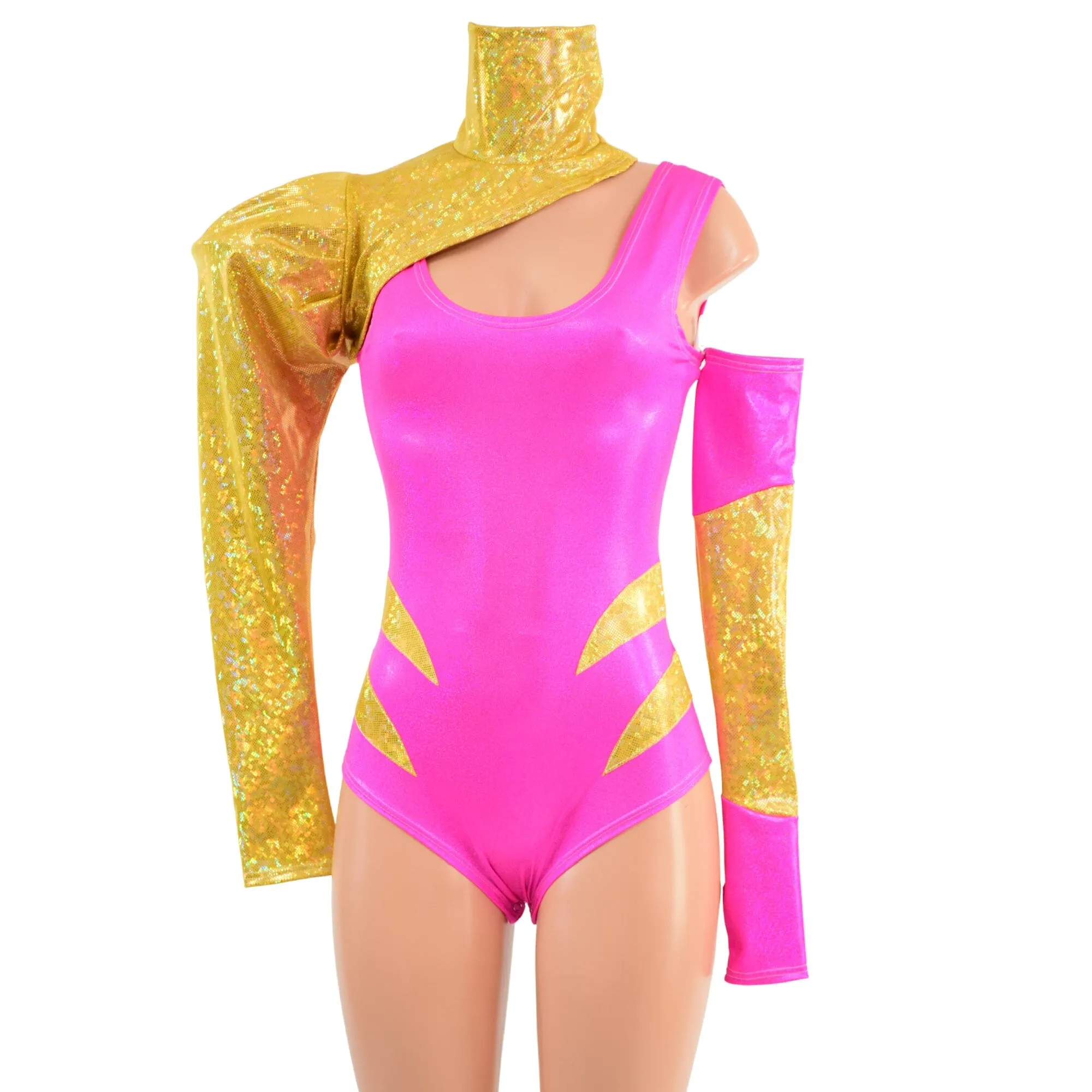 Gold and Pink 3pc Chromatic Romper, Sleeve and Bolero Set