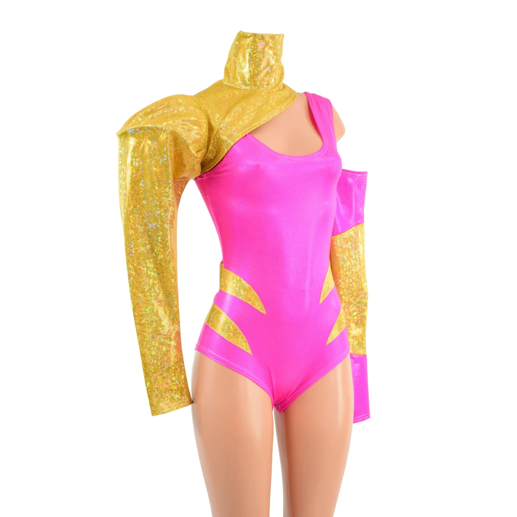 Gold and Pink 3pc Chromatic Romper, Sleeve and Bolero Set