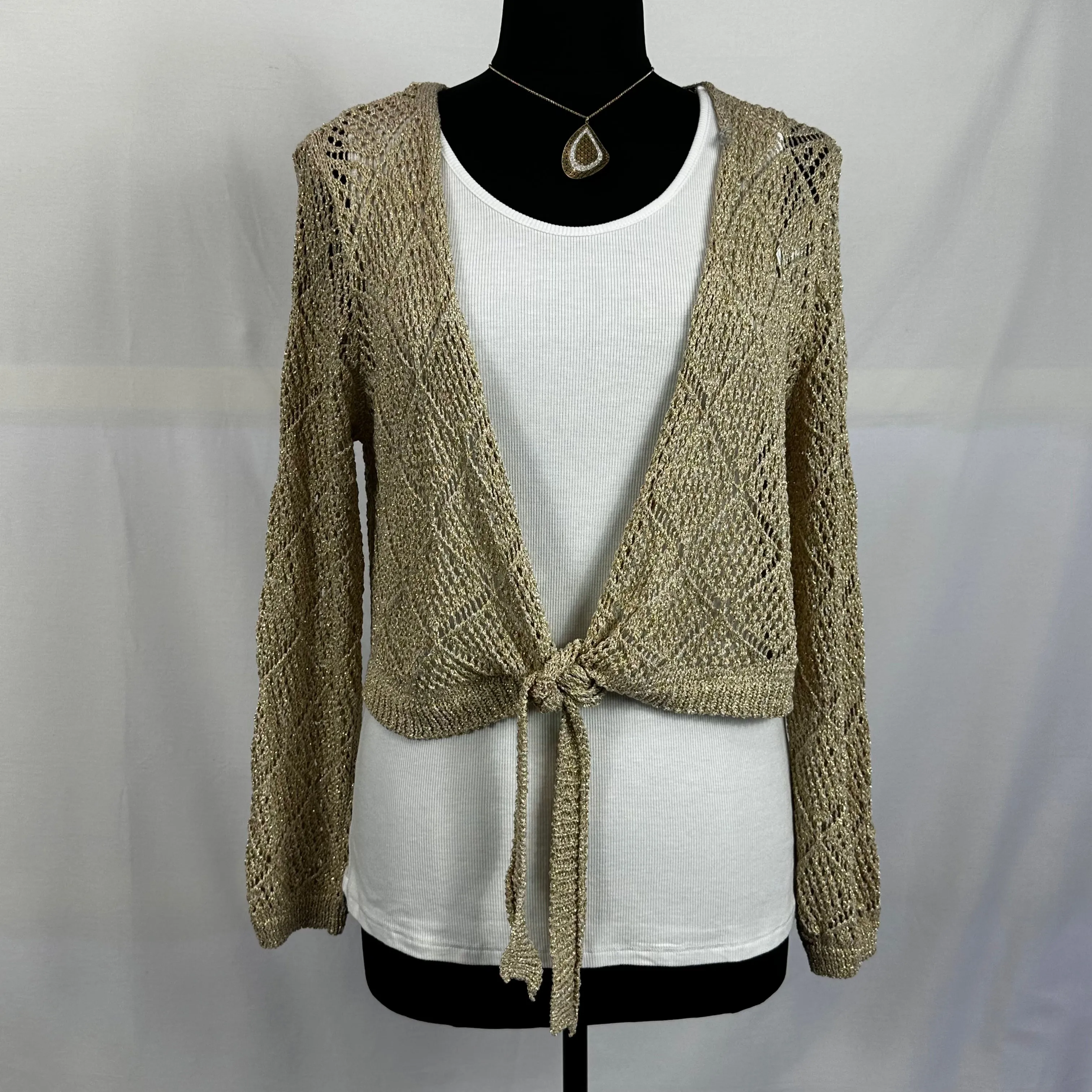 Gold Diamond Crochet Open Top With Front Tie