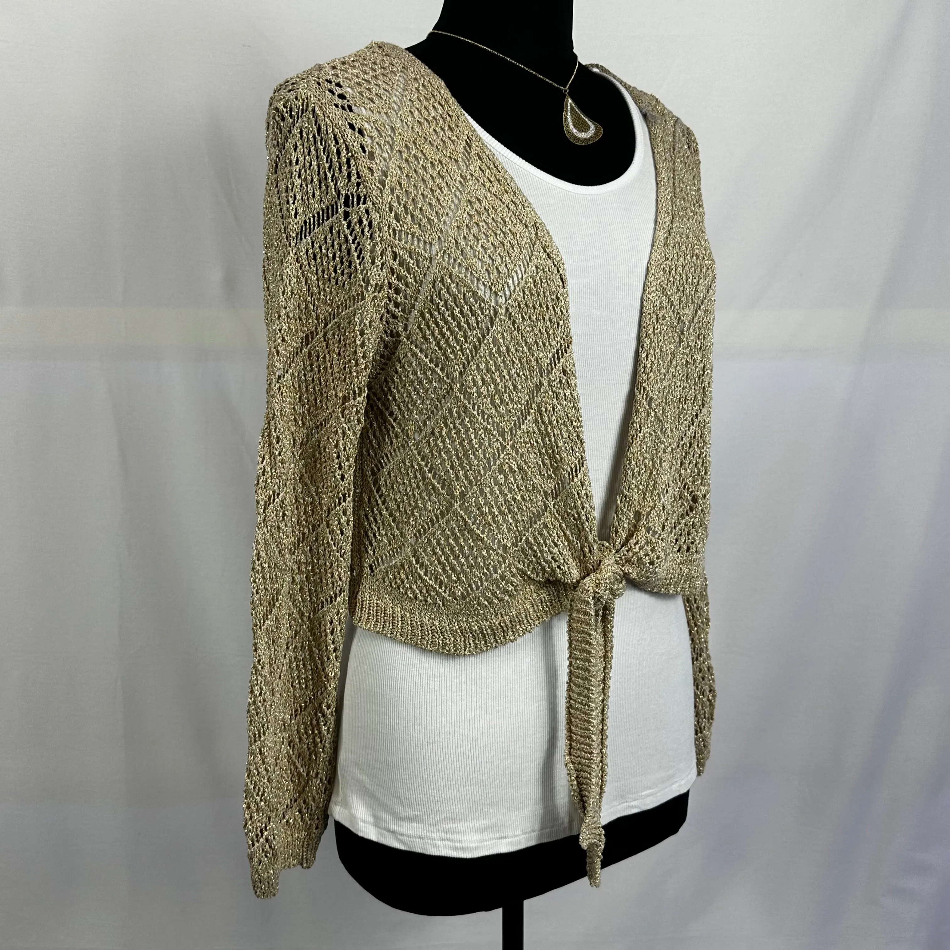 Gold Diamond Crochet Open Top With Front Tie