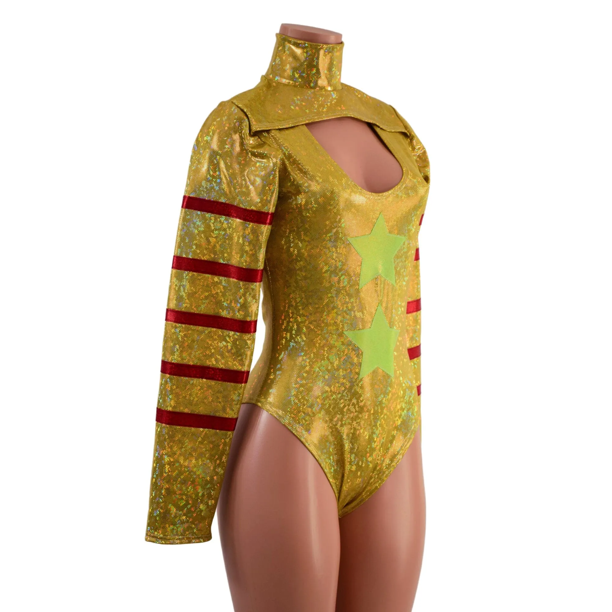 Gold, Red and Green Klown Romper with Brazilian Cut Leg