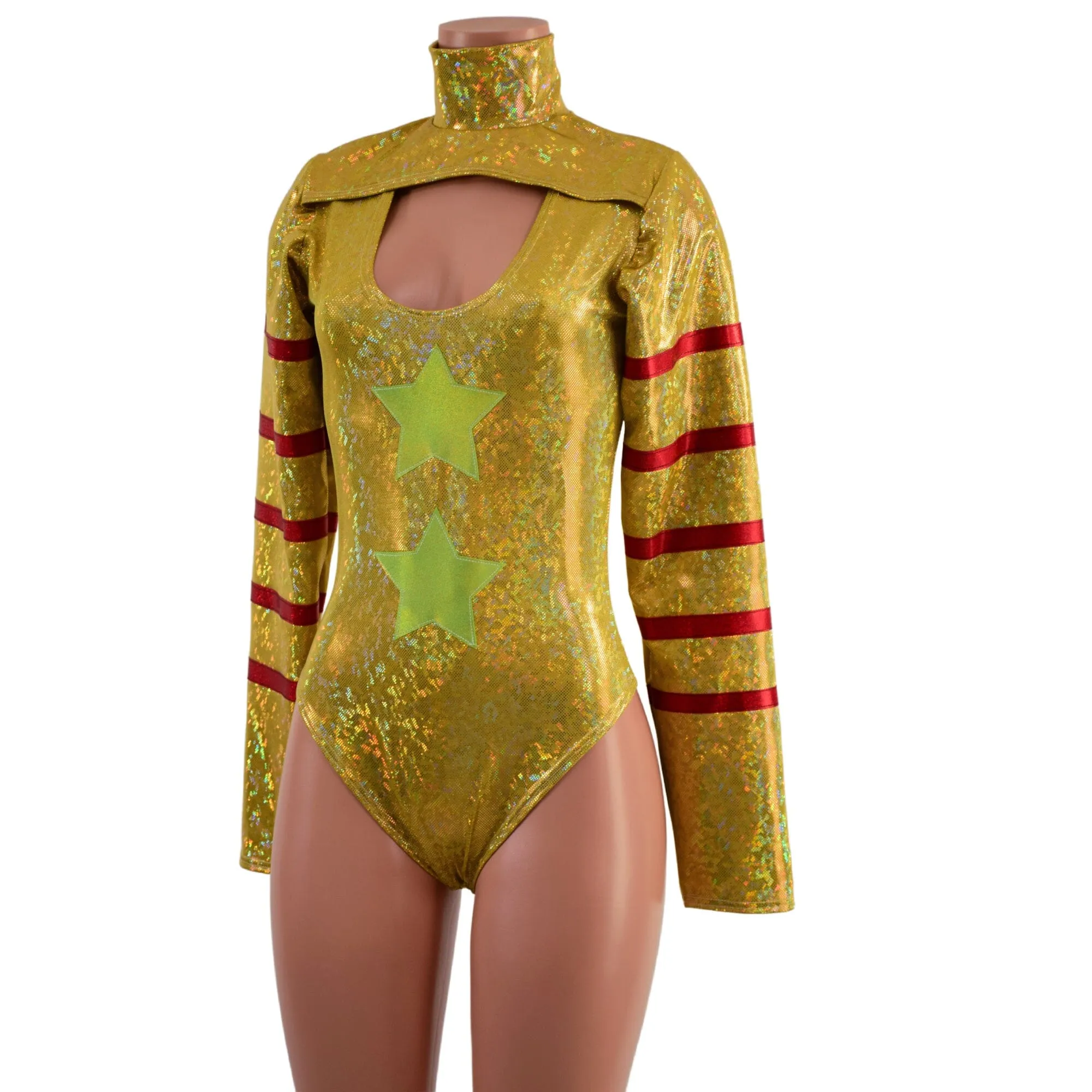 Gold, Red and Green Klown Romper with Brazilian Cut Leg