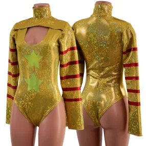 Gold, Red and Green Klown Romper with Brazilian Cut Leg