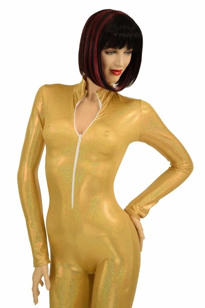 Gold Sparkly Turtle Neck Catsuit