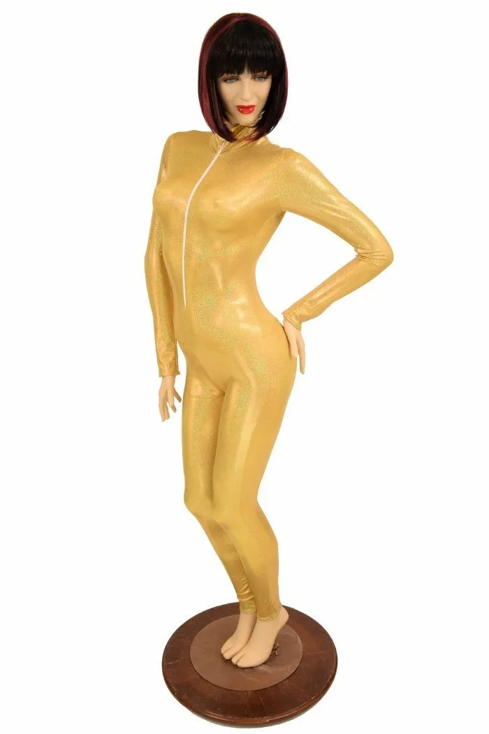 Gold Sparkly Turtle Neck Catsuit