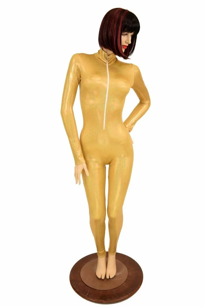 Gold Sparkly Turtle Neck Catsuit