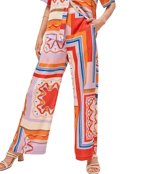 Graphic Print Fluid Wide-Leg Pants - Multi