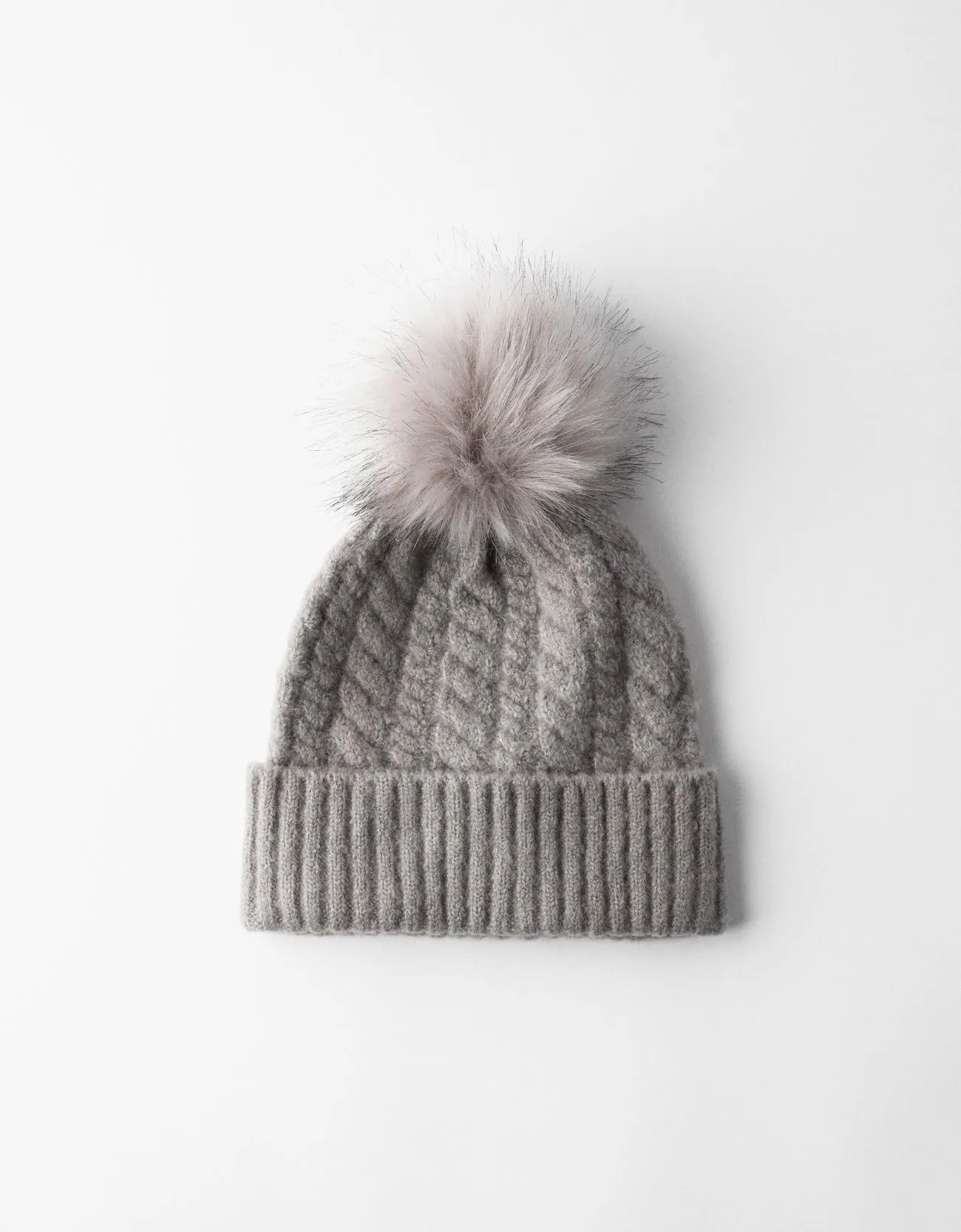 Hat with faux fur pompom