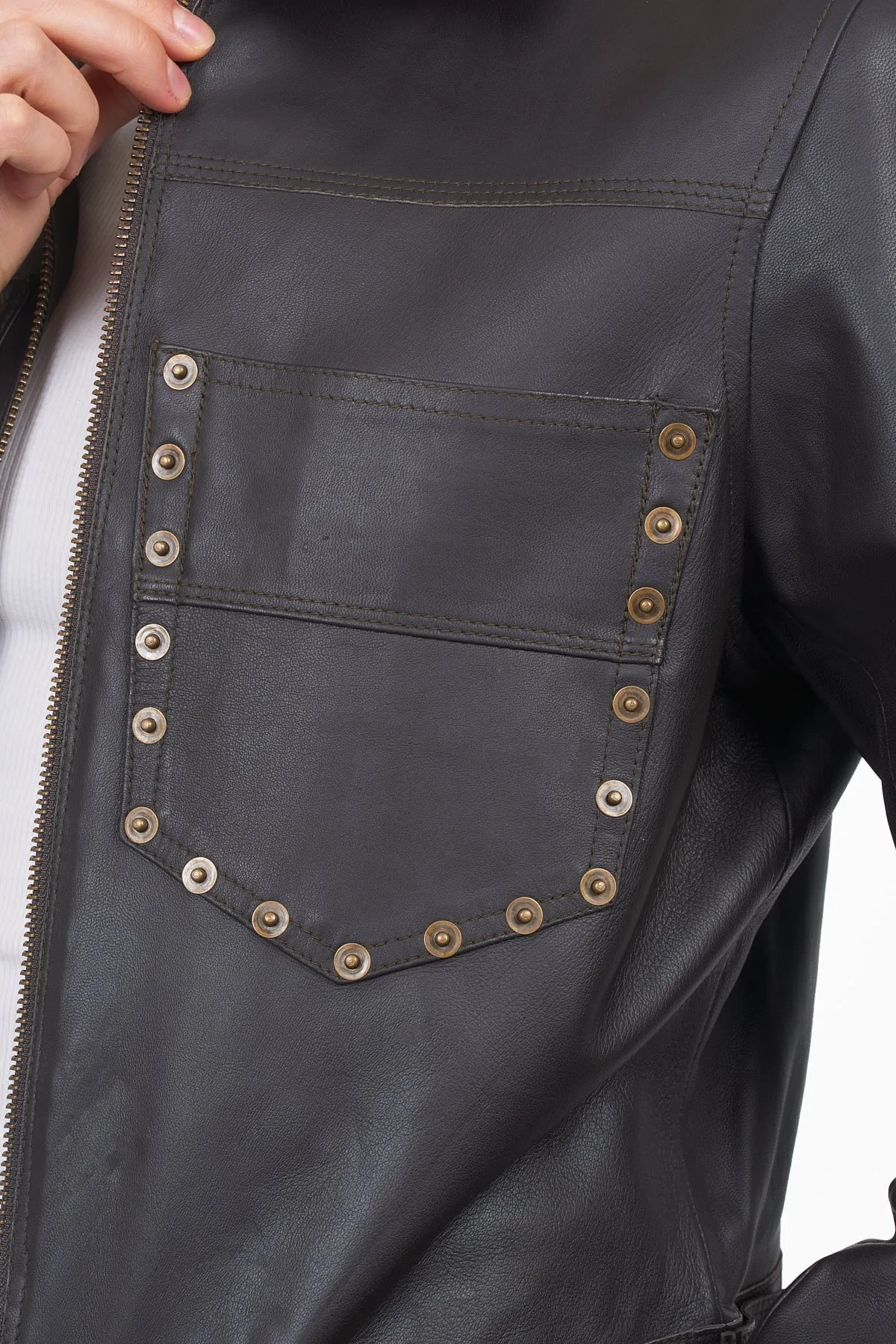 Hayden Burnished Leather Nailhead Jacket