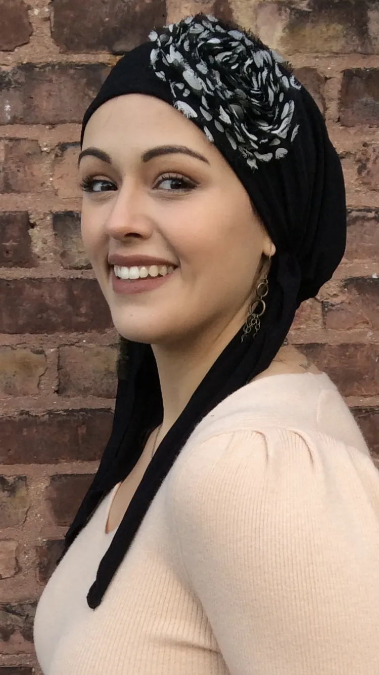 Hijab Hair Scarf Tichel Tie Back Hat Lycra Dressy Pre-Tied Scarf With Beautiful Floral Design | Made in USA