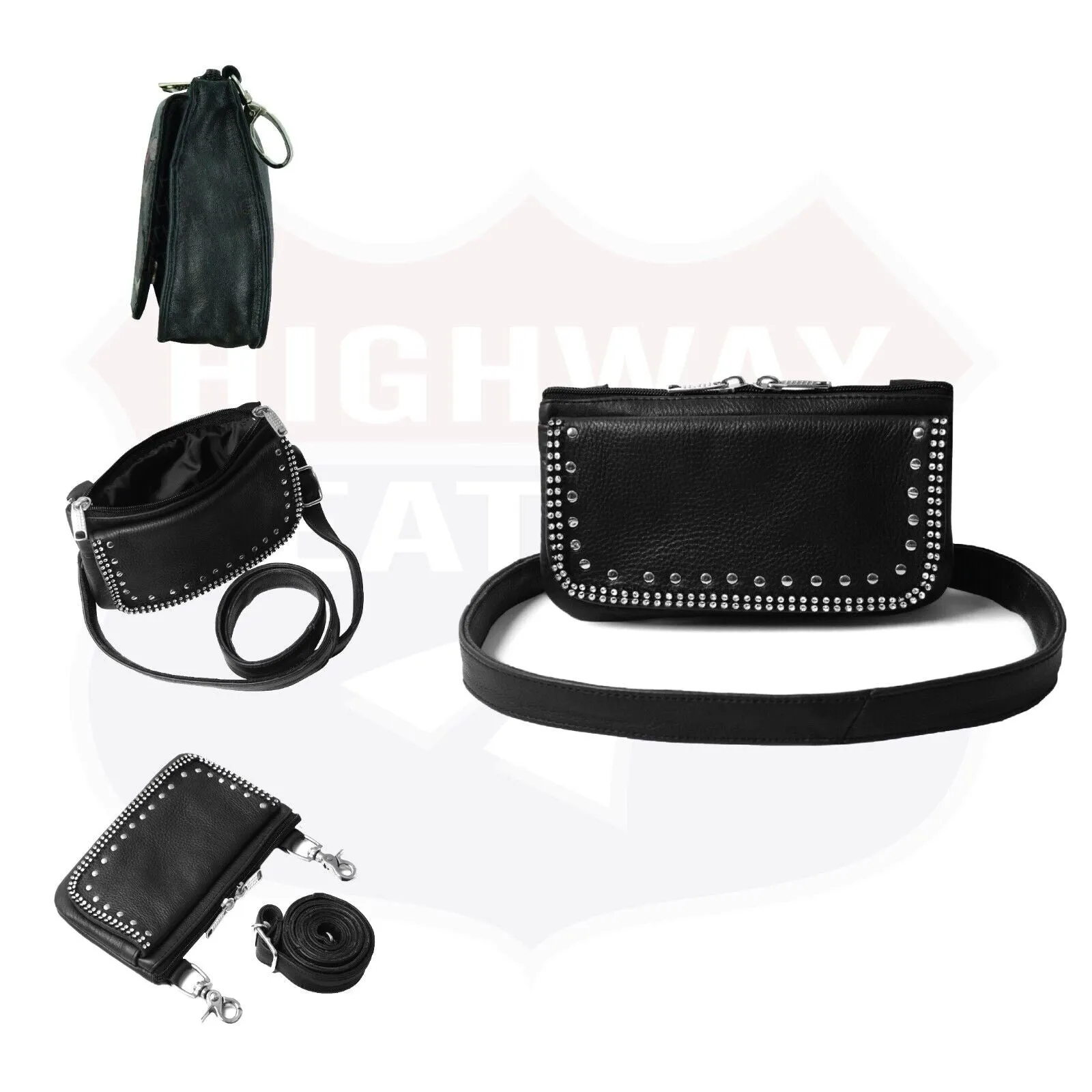 HL80151BLING Leather Hip Clip Purse Bag Women Waist Bag Fanny Pack Motorcycle Biker BLING