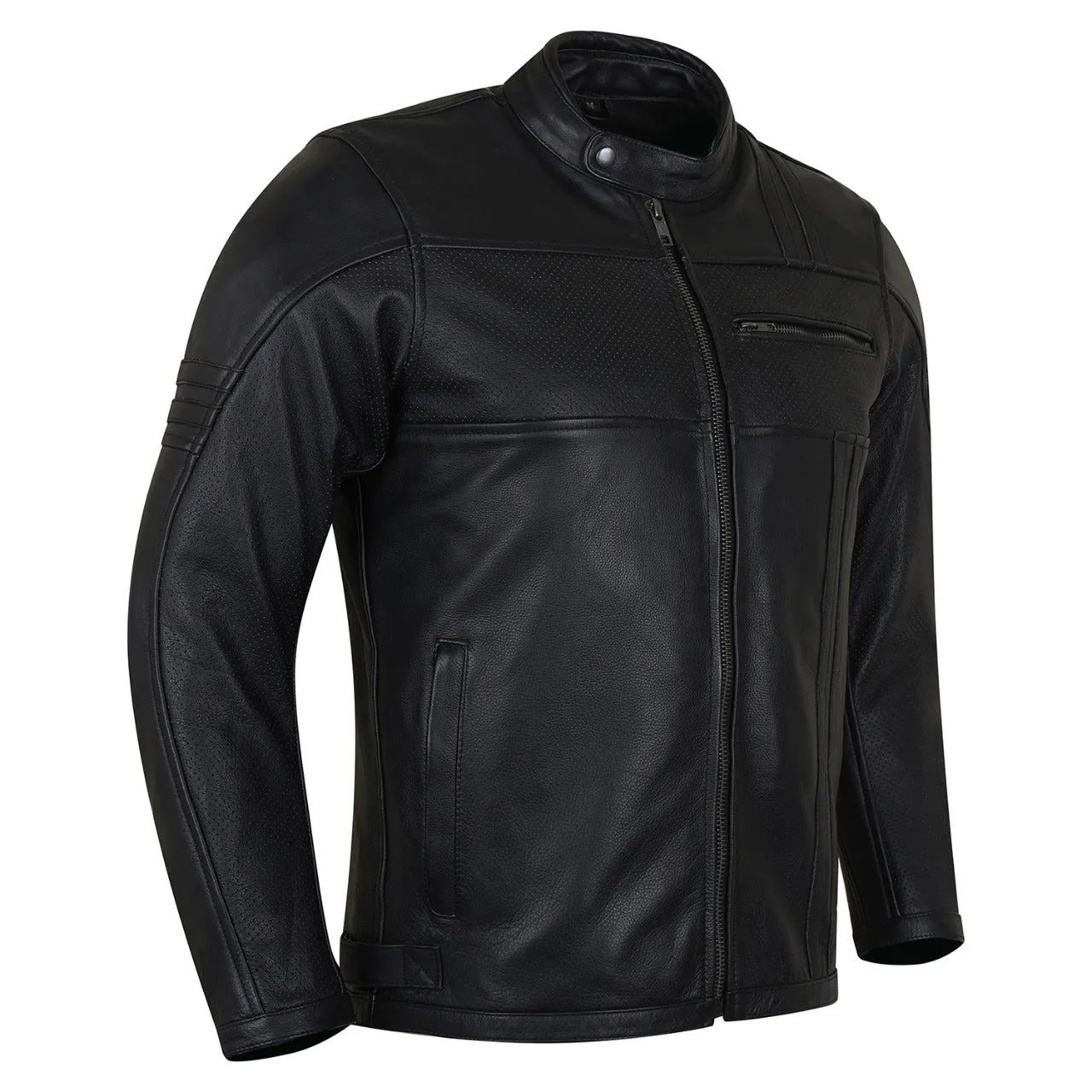 HMM532 Vance Leathers' Men's Commuter Cafe Racer Motorcycle Leather Jacket with Armor