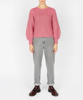 Honeysuckle Cropped Aran Sweater Rosa Pink