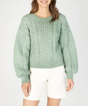 Honeysuckle Cropped Aran Sweater Sage Marl