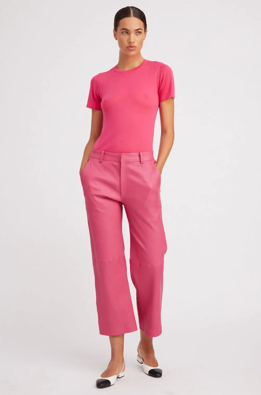 Hot Pink Leather Cropped Trousers