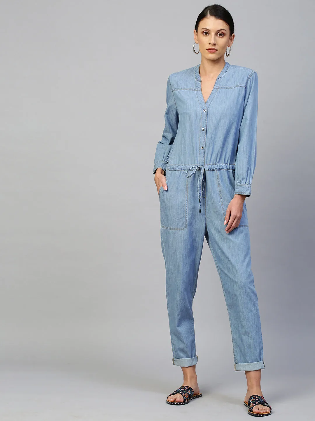 Ice Wash Light Weight Denim Jumpsuit