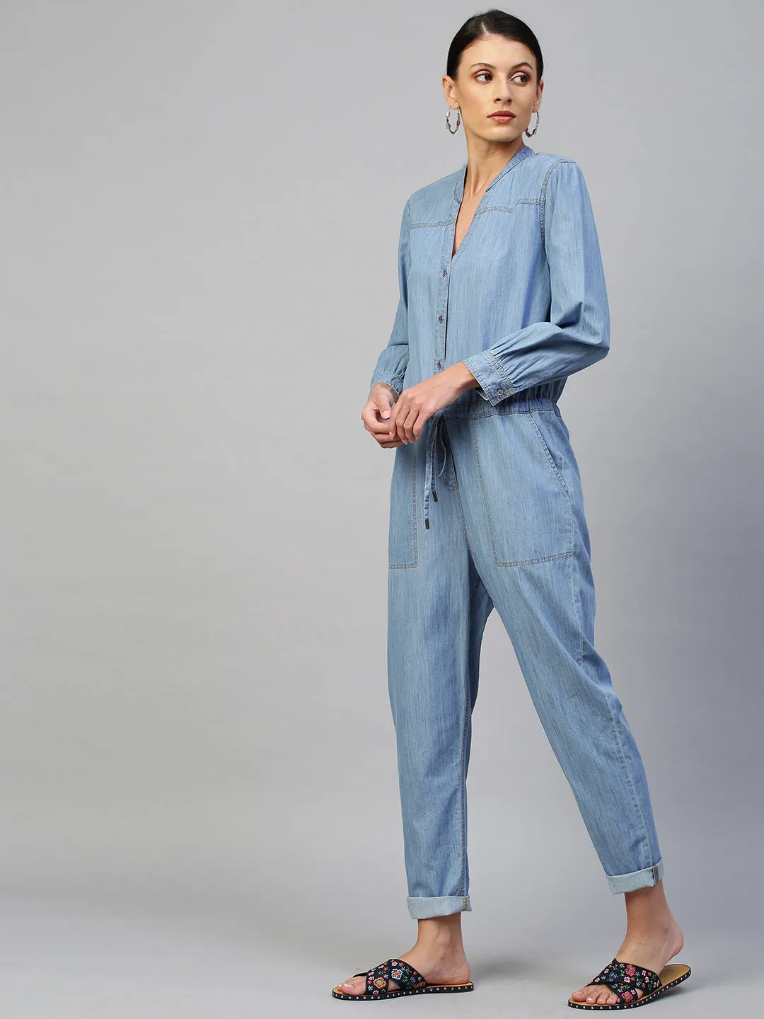 Ice Wash Light Weight Denim Jumpsuit