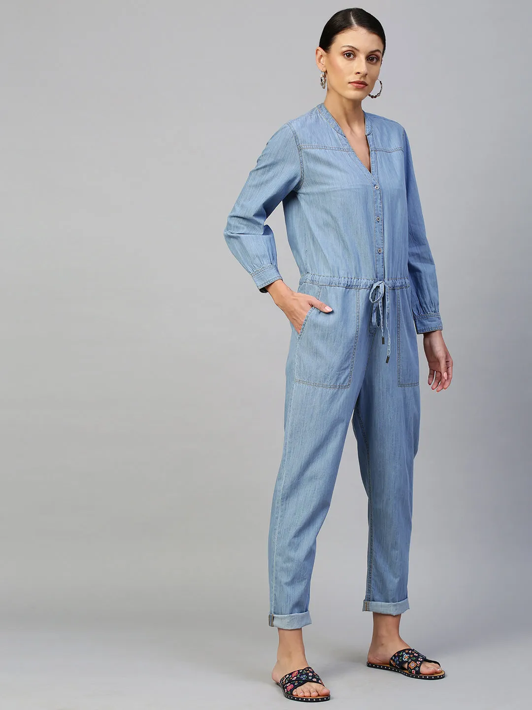 Ice Wash Light Weight Denim Jumpsuit