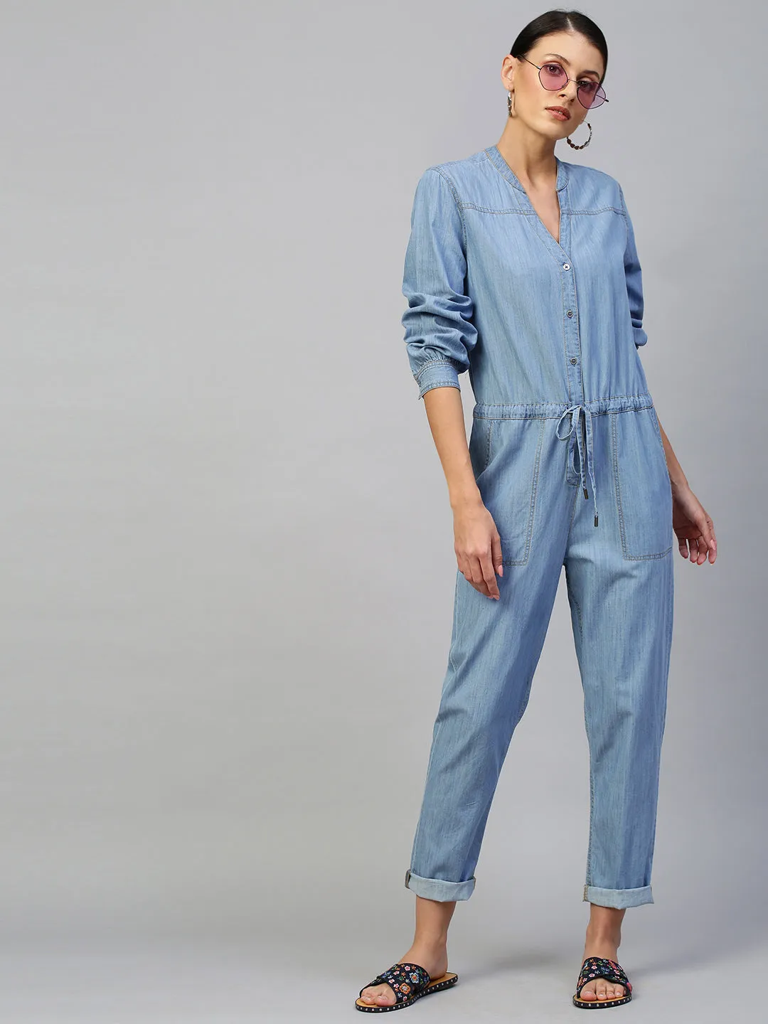 Ice Wash Light Weight Denim Jumpsuit