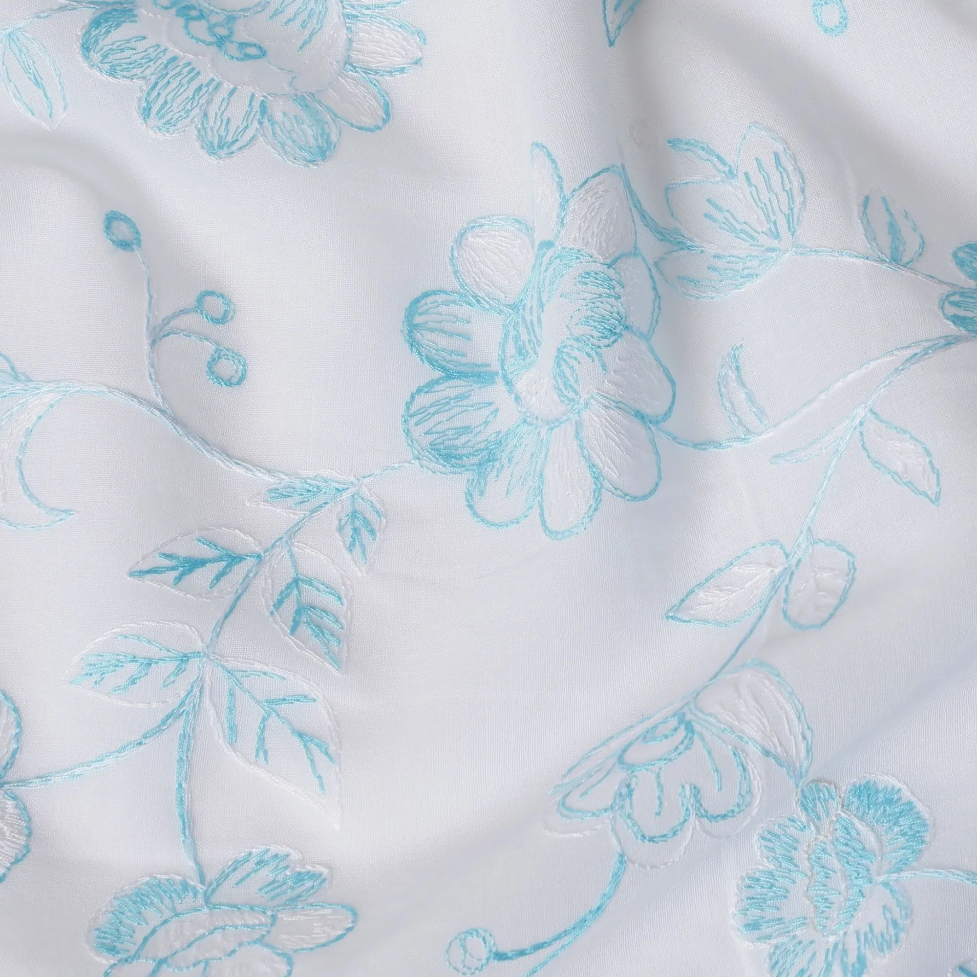 Icy Blossom Embroidered Cotton Voile Fabric, 110cm Wide - By the Meter from India-D18868