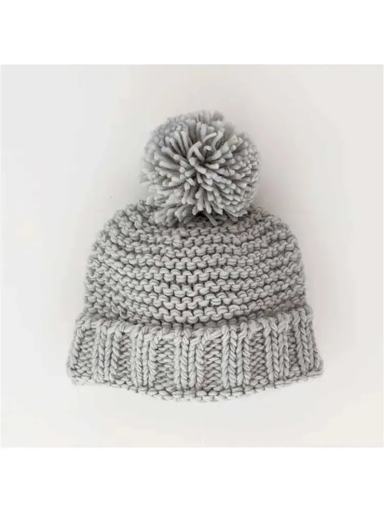 Icy Grey Garter Stitch Beanie Hat