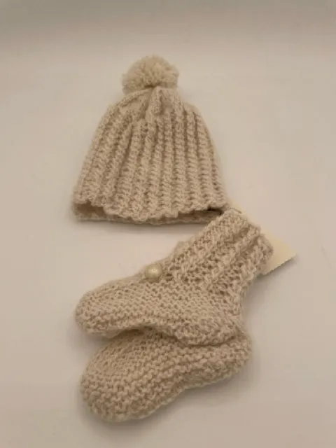 Infant Cream Alpaca Knit Hat & Booties Set