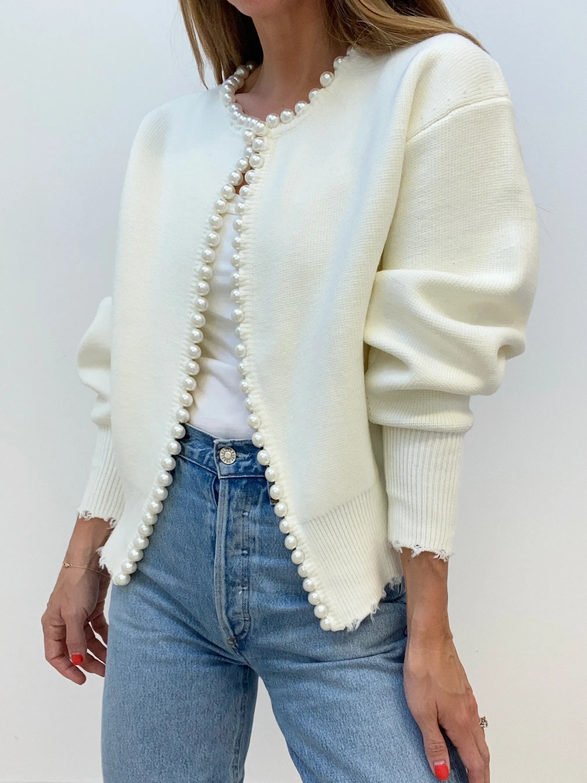 Isabella Pearl Edge Cardigan | Cream