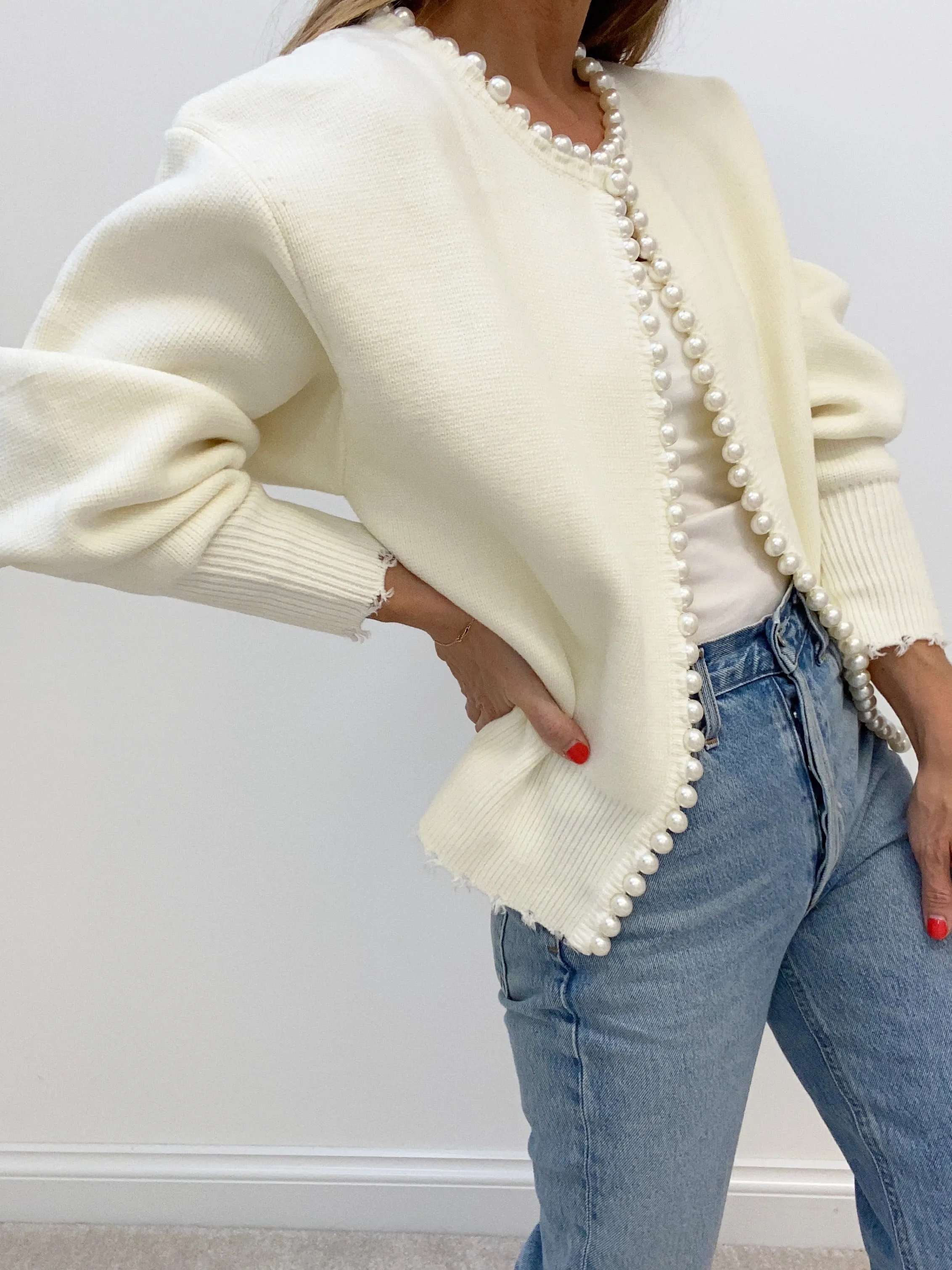 Isabella Pearl Edge Cardigan | Cream