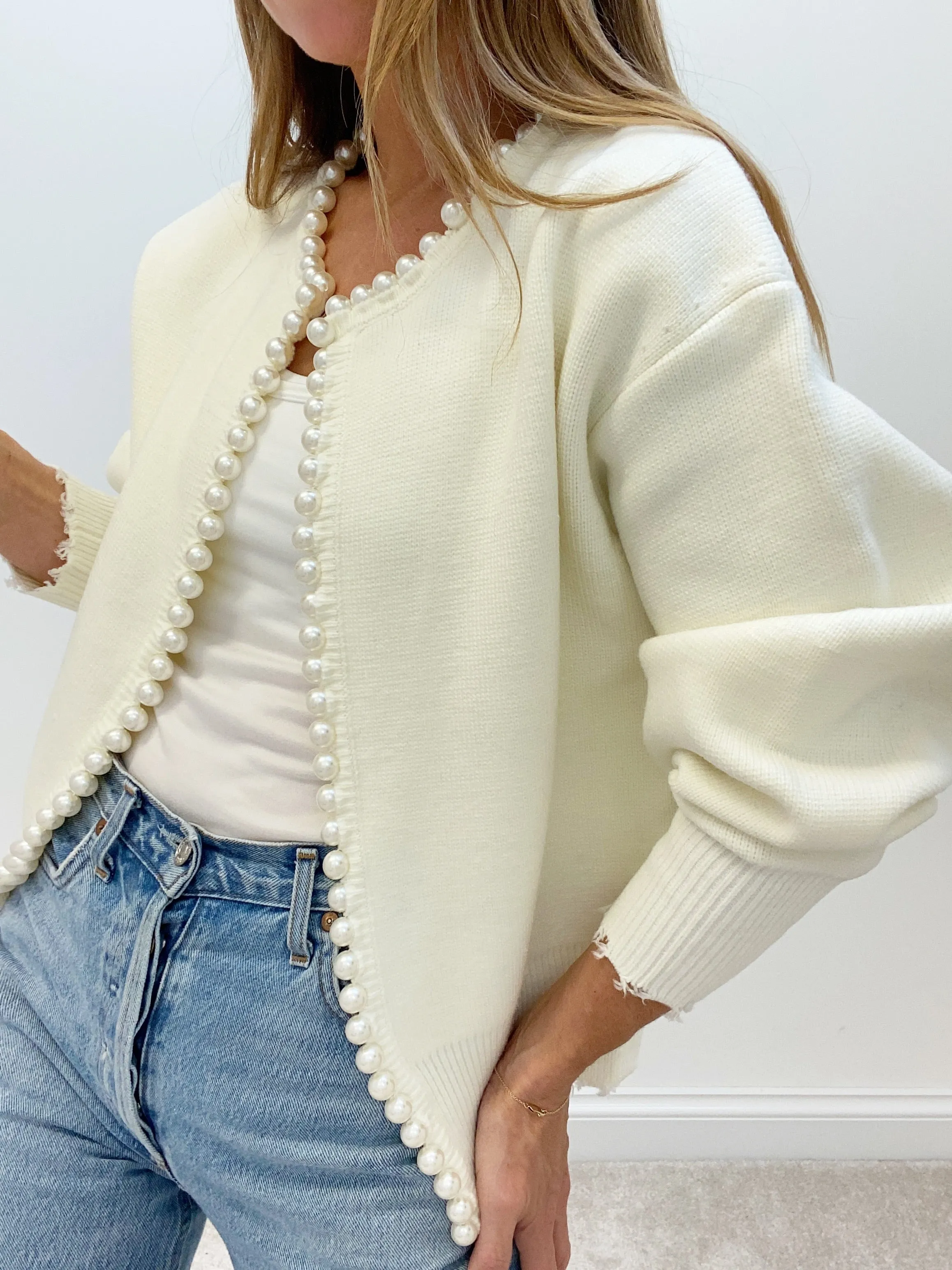 Isabella Pearl Edge Cardigan | Cream