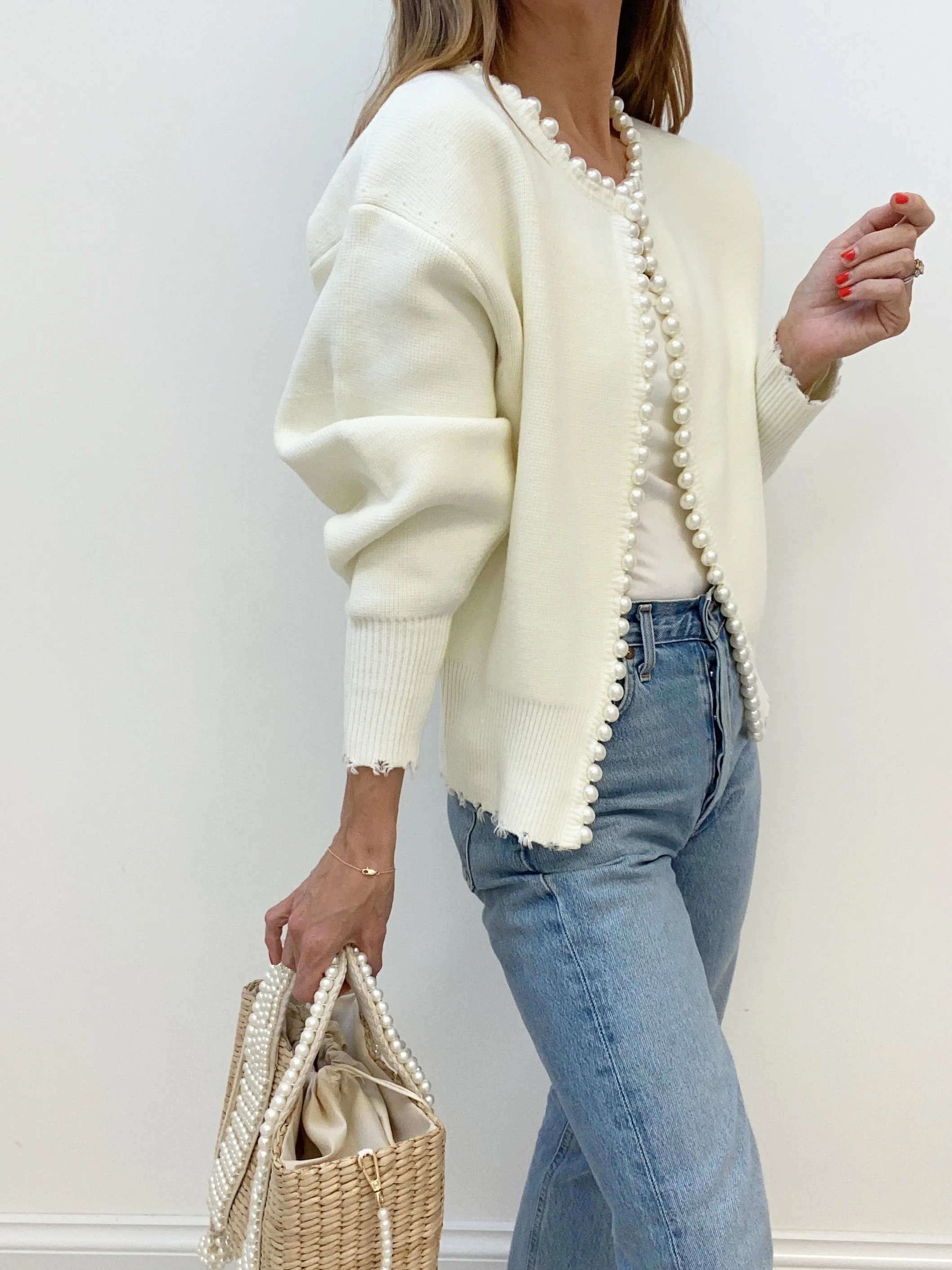 Isabella Pearl Edge Cardigan | Cream