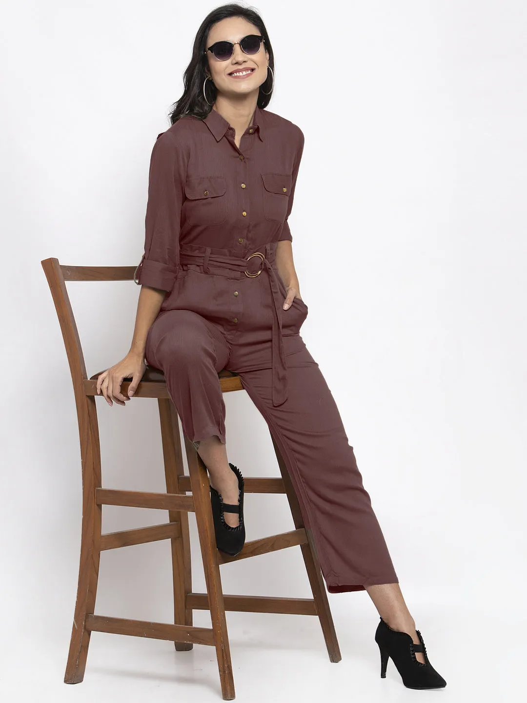 Jashvi Women Brown Solid Jumpsuit