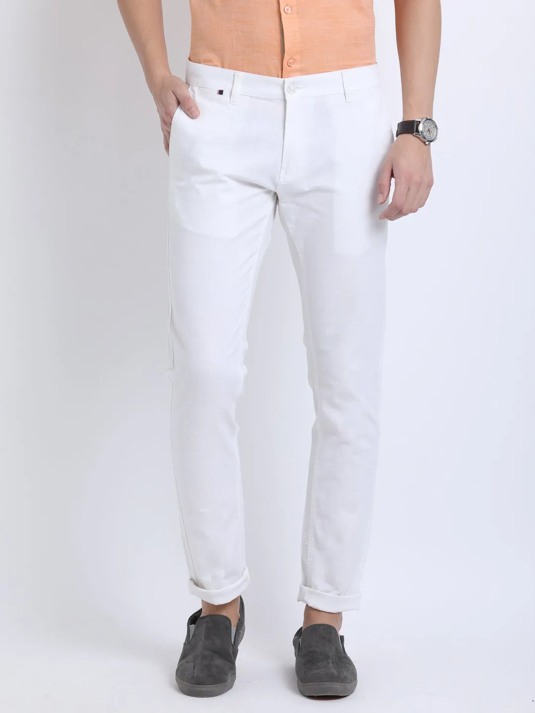 JDC Men White Solid Trouser