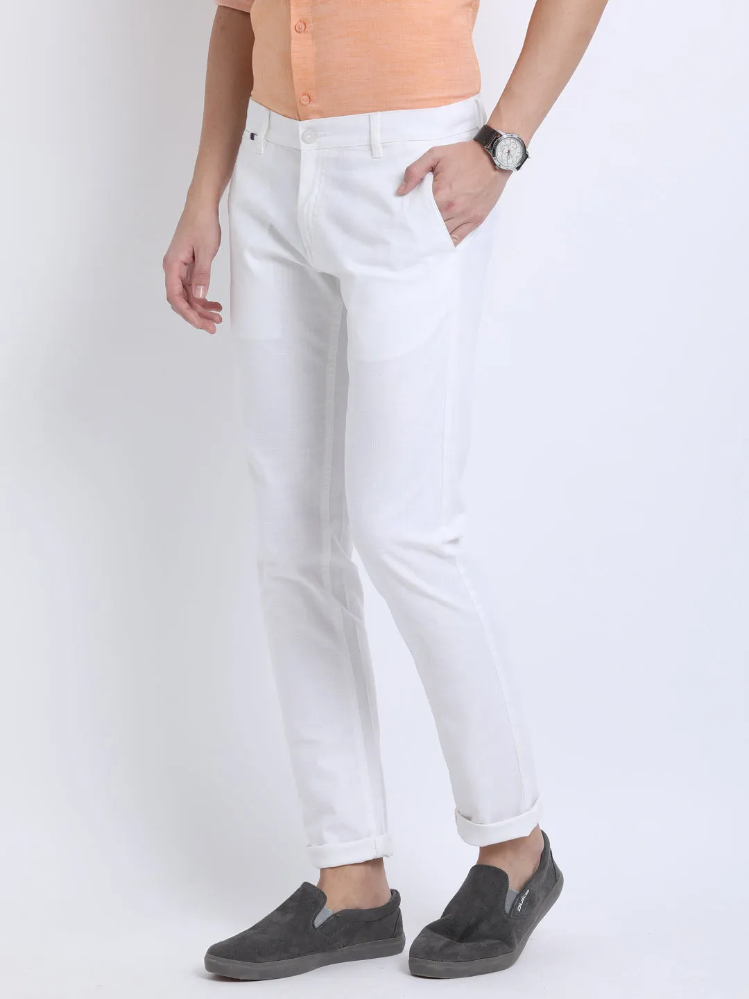 JDC Men White Solid Trouser