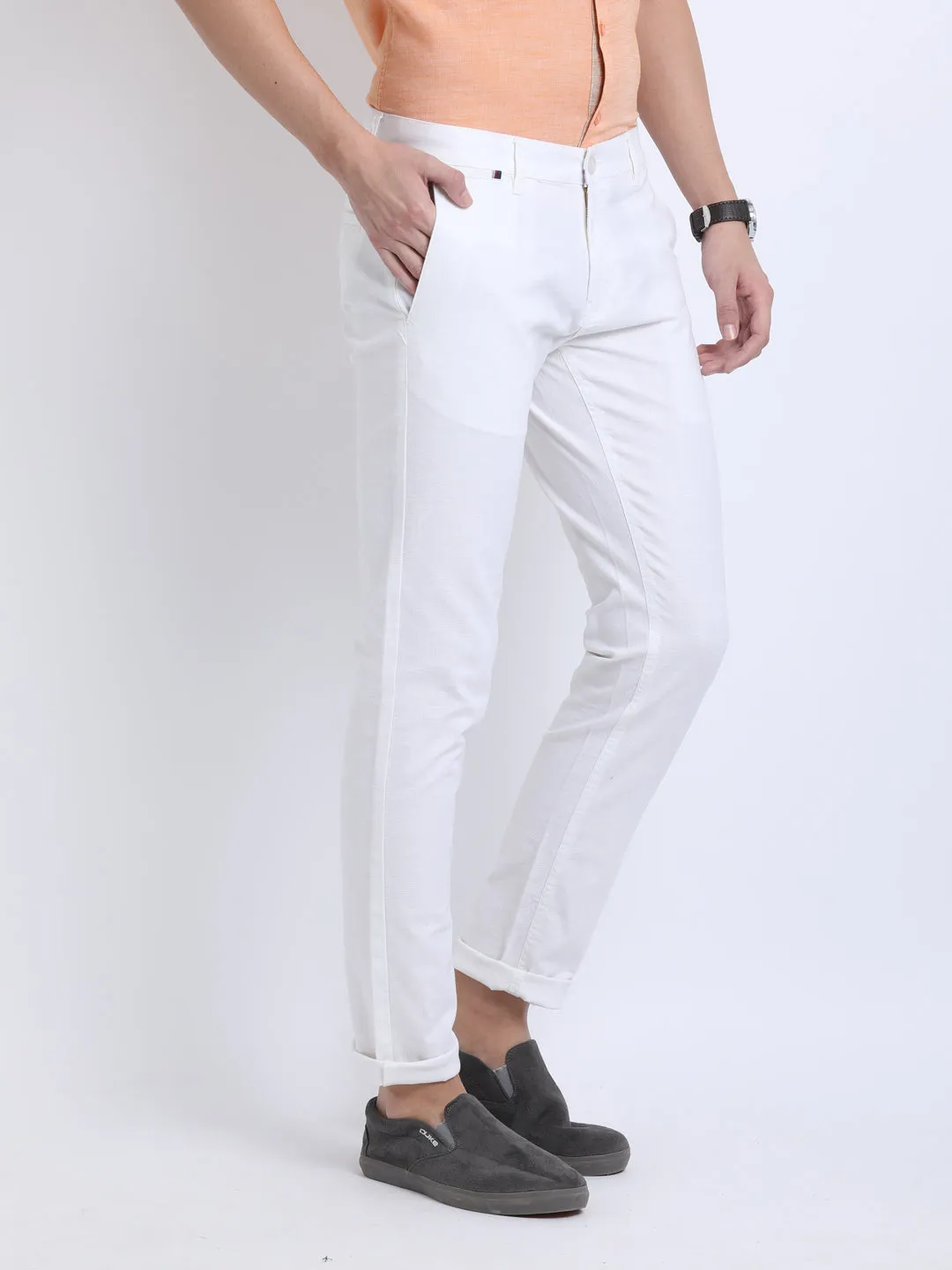 JDC Men White Solid Trouser